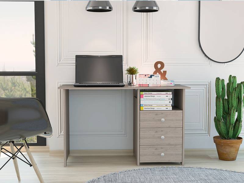Bianco Computer Desk with 3 Drawers & Shelf - White Writing Desk
