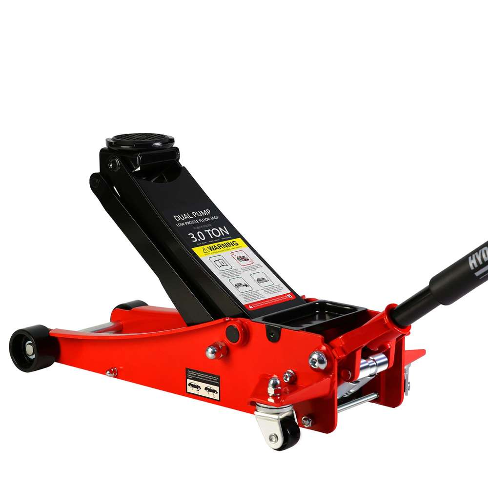 3T Low Profile Hydraulic Jack - Red/Black, Dual Piston, 3.3'-19.7" Lift Range