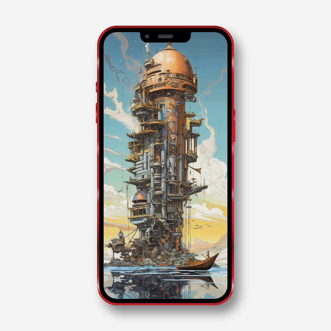 Future Horizons - Giant Ship Head with Cityscapes Phone Wallpaper - Minihomy