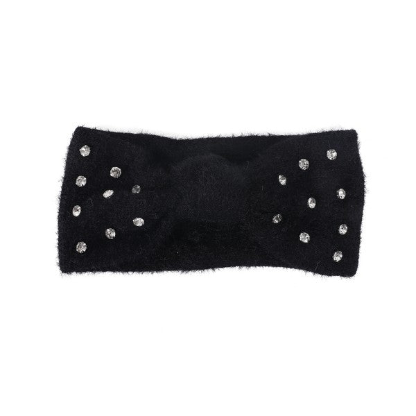 Fuzzy Rhinestone Bowknot Headband - Minihomy
