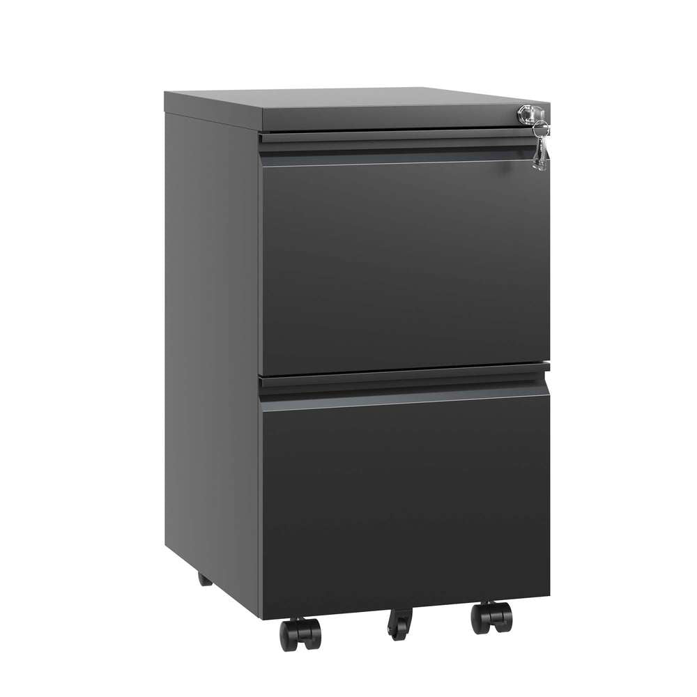 Mobile File Cabinet with Lock - 2 Drawer Metal Rolling File Cabinet (Legal/Letter/A4)