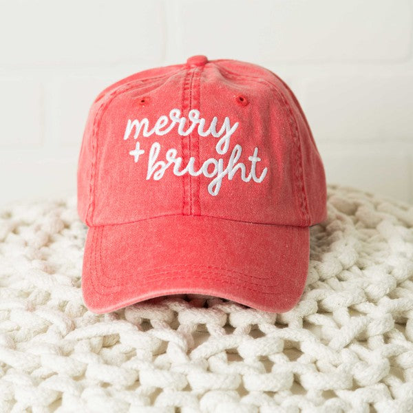 Embroidered Merry And Bright Cursive Canvas Hat - Minihomy