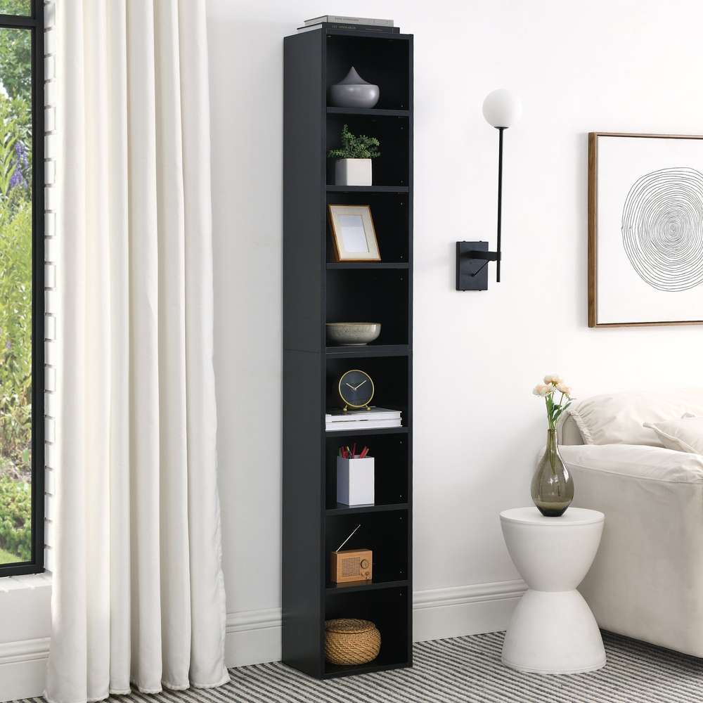 8-Tier Media Tower: CD/DVD Storage, Adjustable Shelves, Bookshelf