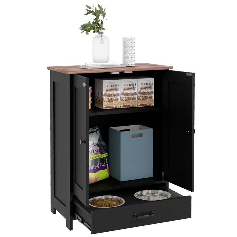PawHut Dog Food Station w/Hidden Bowls & Storage - Black