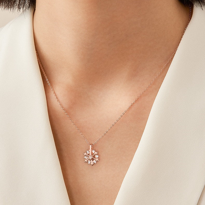 Rotatable 925 Silver Snowflake Necklace Women Autumn And Winter Birthday Gift