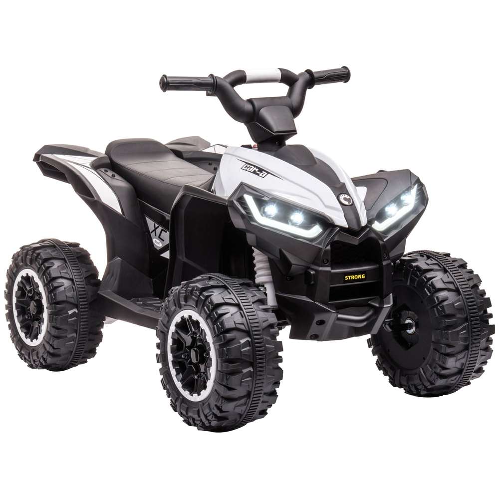 12V Kids ATV Quad Ride-On Toy, White - Ages 3+, Forward/Reverse, Music