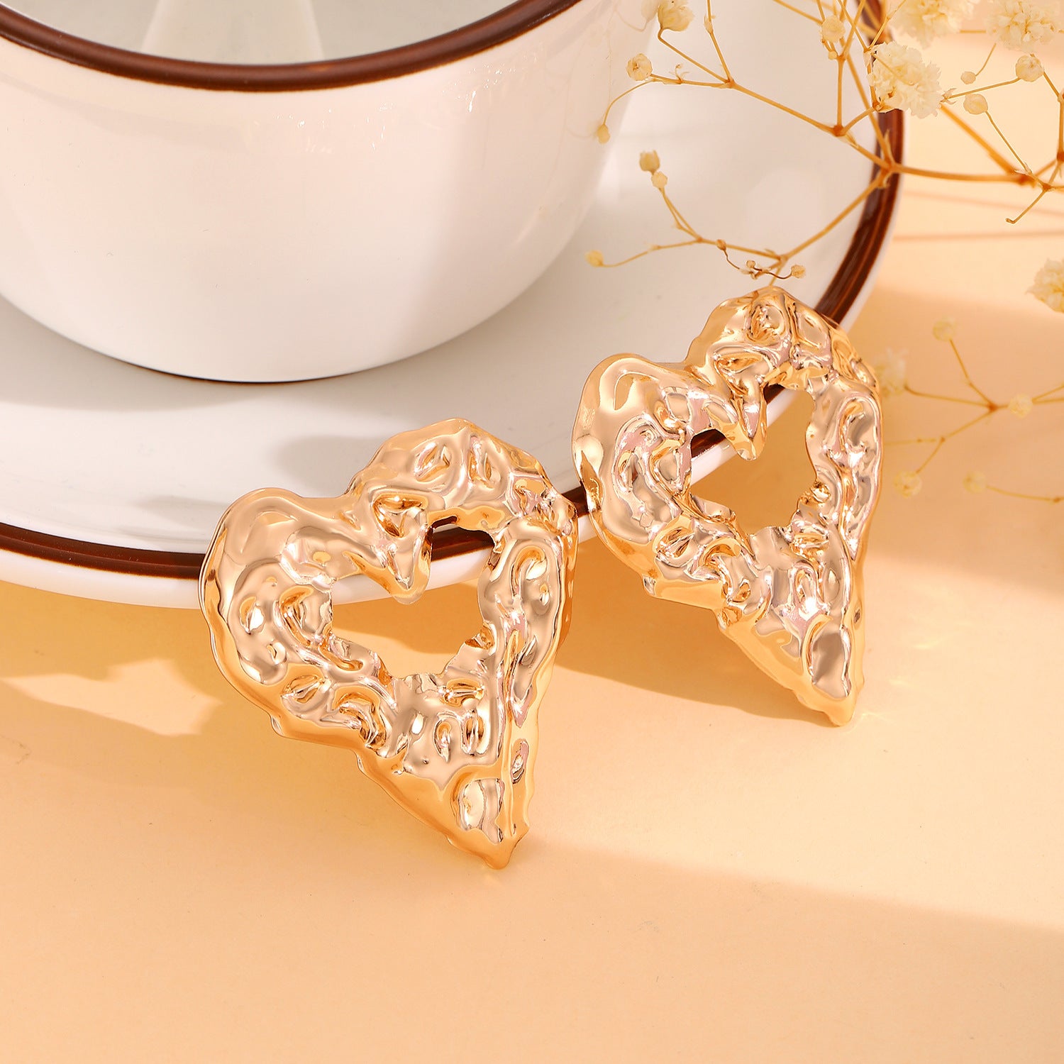 Lava Heart Earrings: Pleated Hollow Design, Valentine's Day Gift for Women