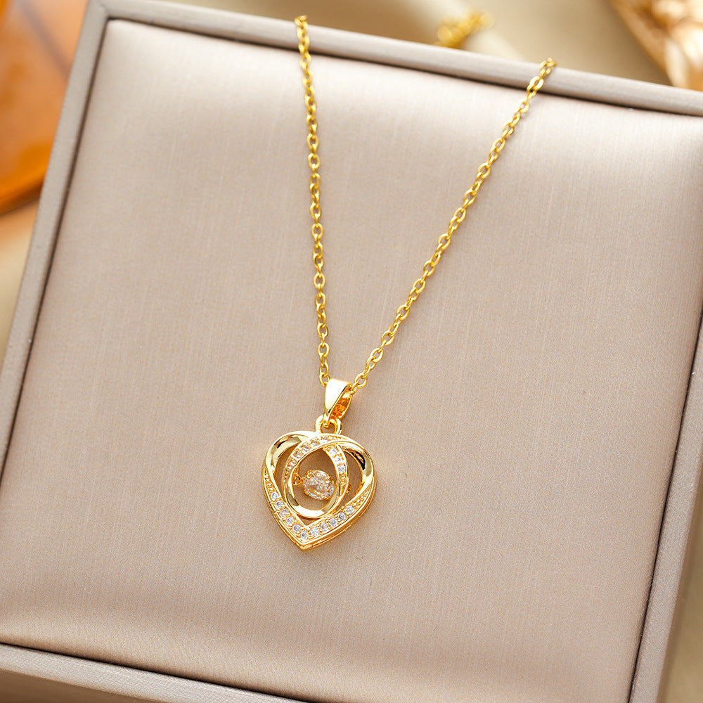 Rhinestone Heart Necklace - Valentine's Day Gift, Clavicle Chain