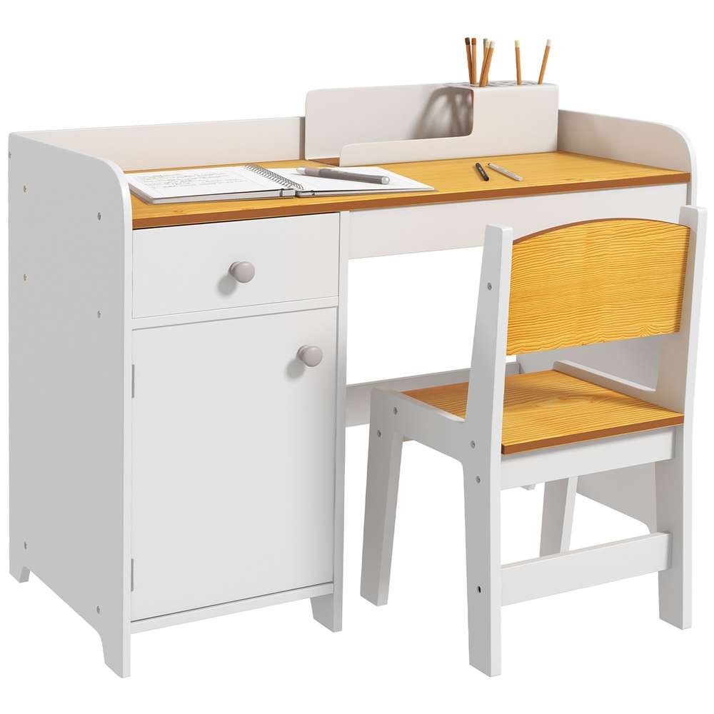 Kids Desk & Chair Set with Storage - White - Perfect for Homework & Arts & Crafts