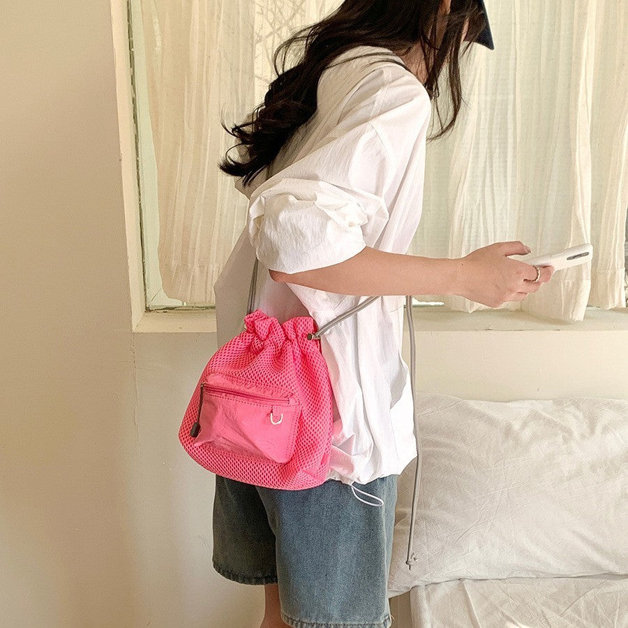 Cute Mini Mesh Drawstring Bucket Bag - Women's Shoulder Bag