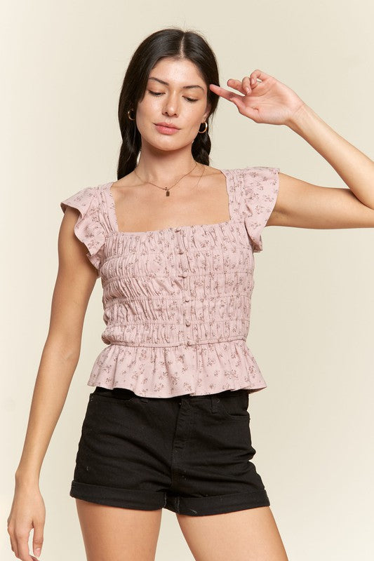 Floral Print Ruffled Top - Minihomy