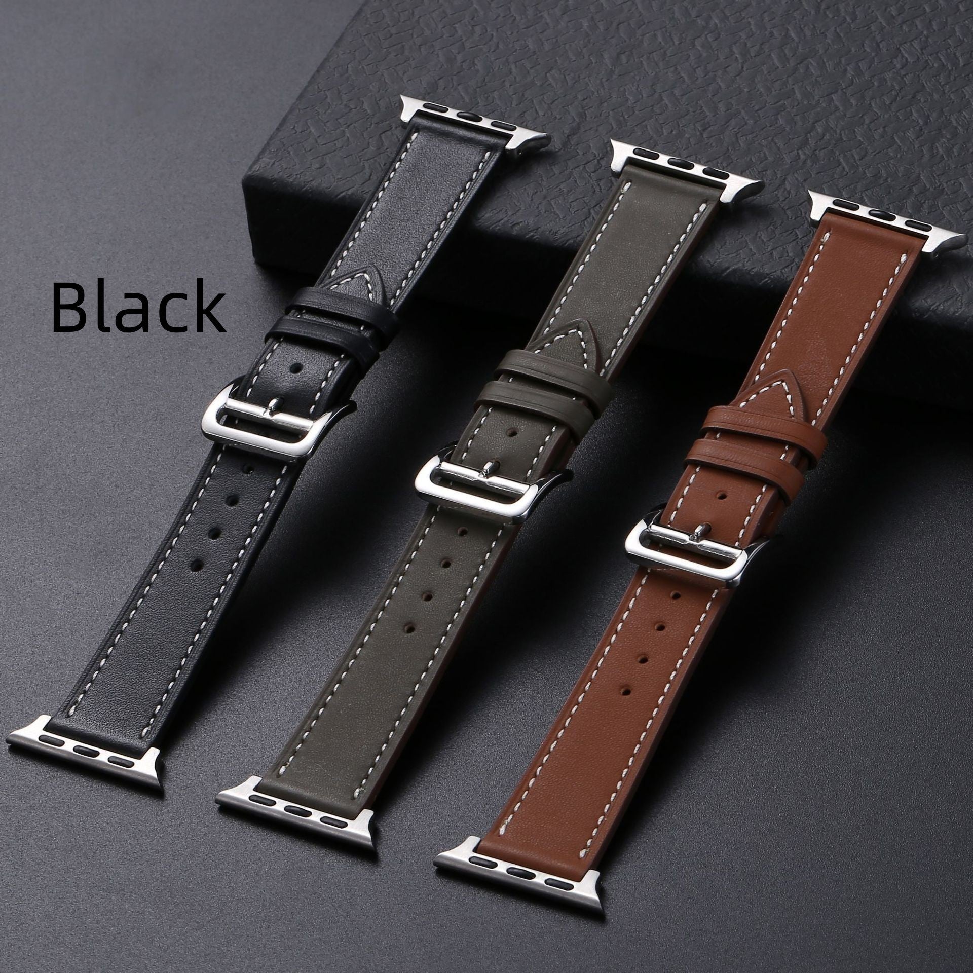 Cowhide Leather Watch Band - Casual Needle Pattern