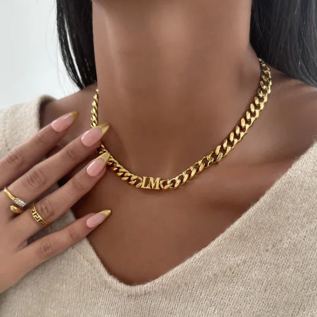 Creative Custom Letter English Name Necklace Stainless Steel Choker Necklace Personalized Cuban Chain Christmas Gifts