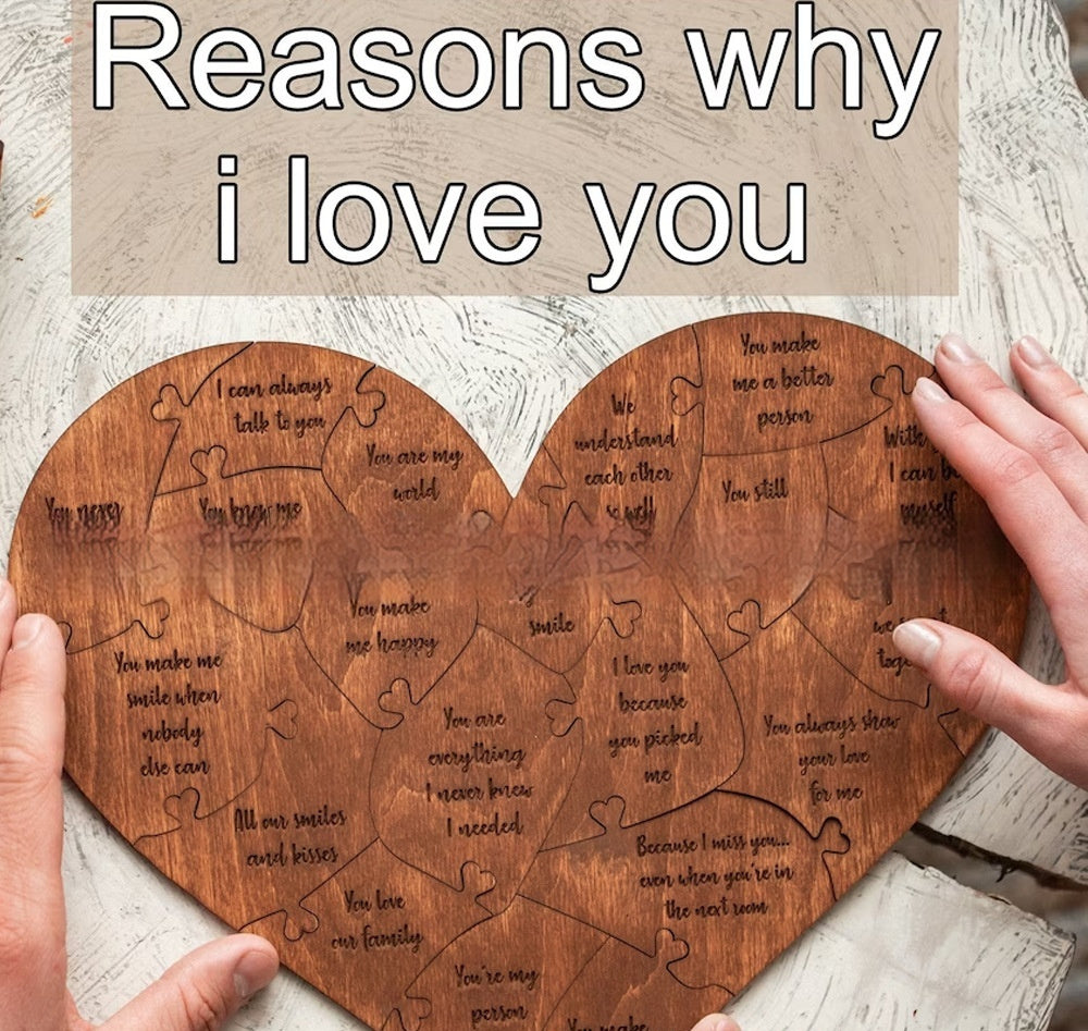 Romantic Wooden Heart Puzzle - Anniversary, Birthday, Valentine's Gift