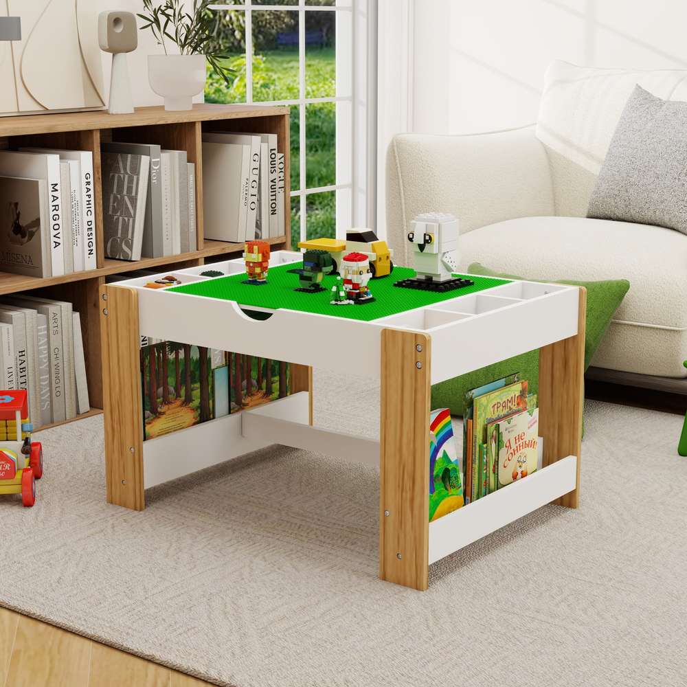 Kids 2-in-1 LEGO Play Table with Storage - White