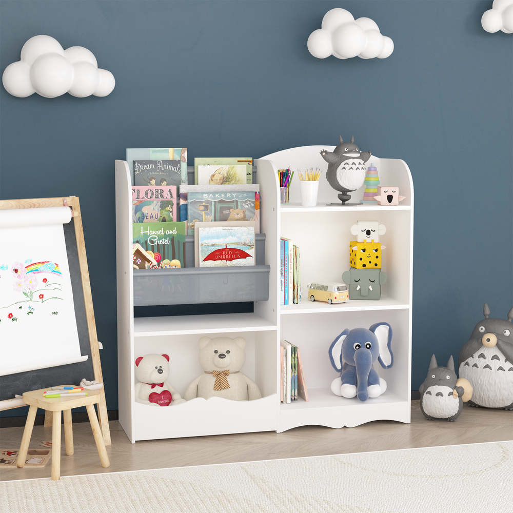 Kids 3-Tier Bookshelf & Toy Organizer: Fabric Bookcase for Nursery, Bedroom, Playroom