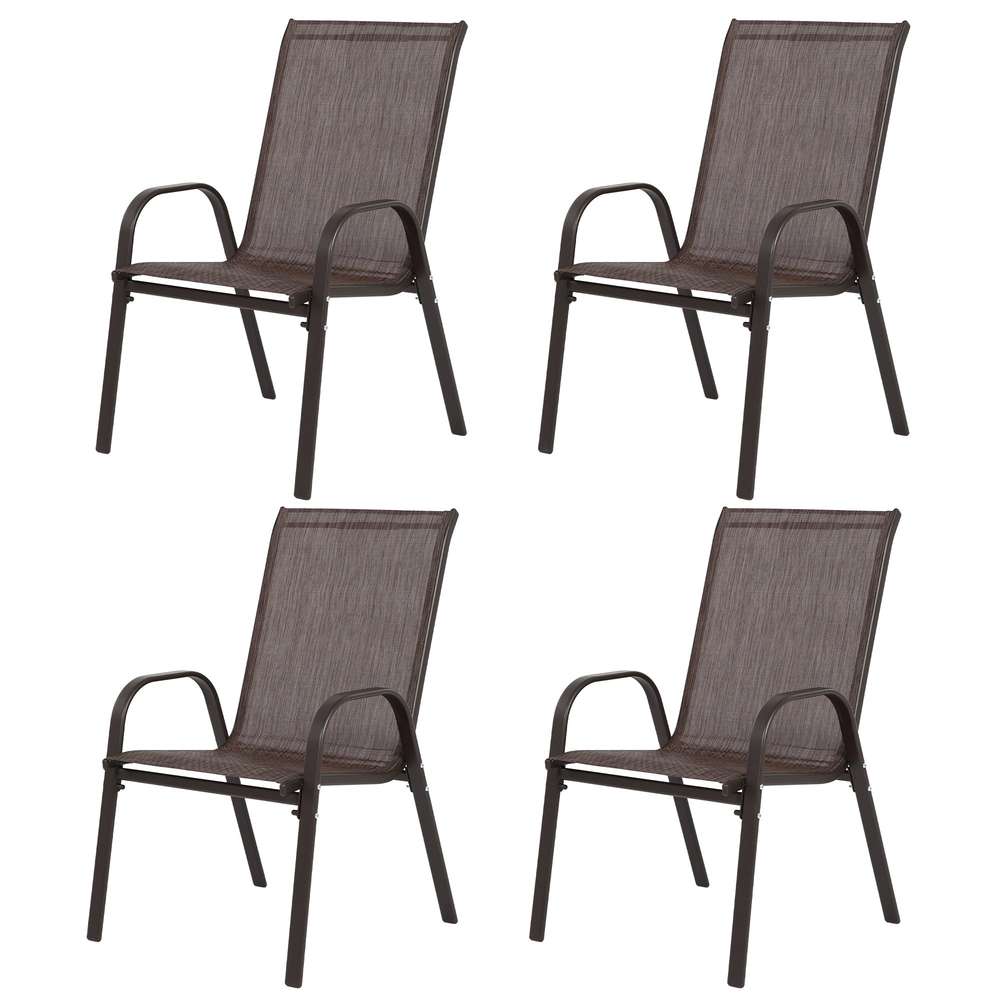 4-Piece Patio Chair Set with Armrests - Breathable Textilene Fabric - Brown