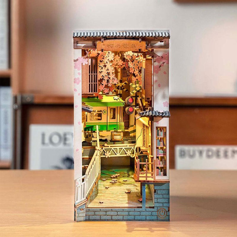 Robotime Rolife DIY Book Nook Miniature Dollhouse with LED Light - Bookshelf Decor
