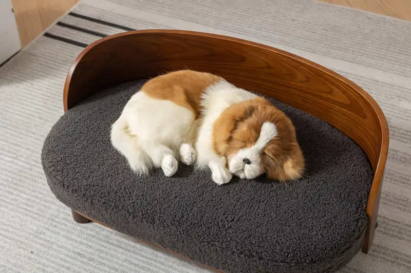Elevated Dog Bed - Scandinavian Style Pet Sofa, Walnut Wood & Cashmere