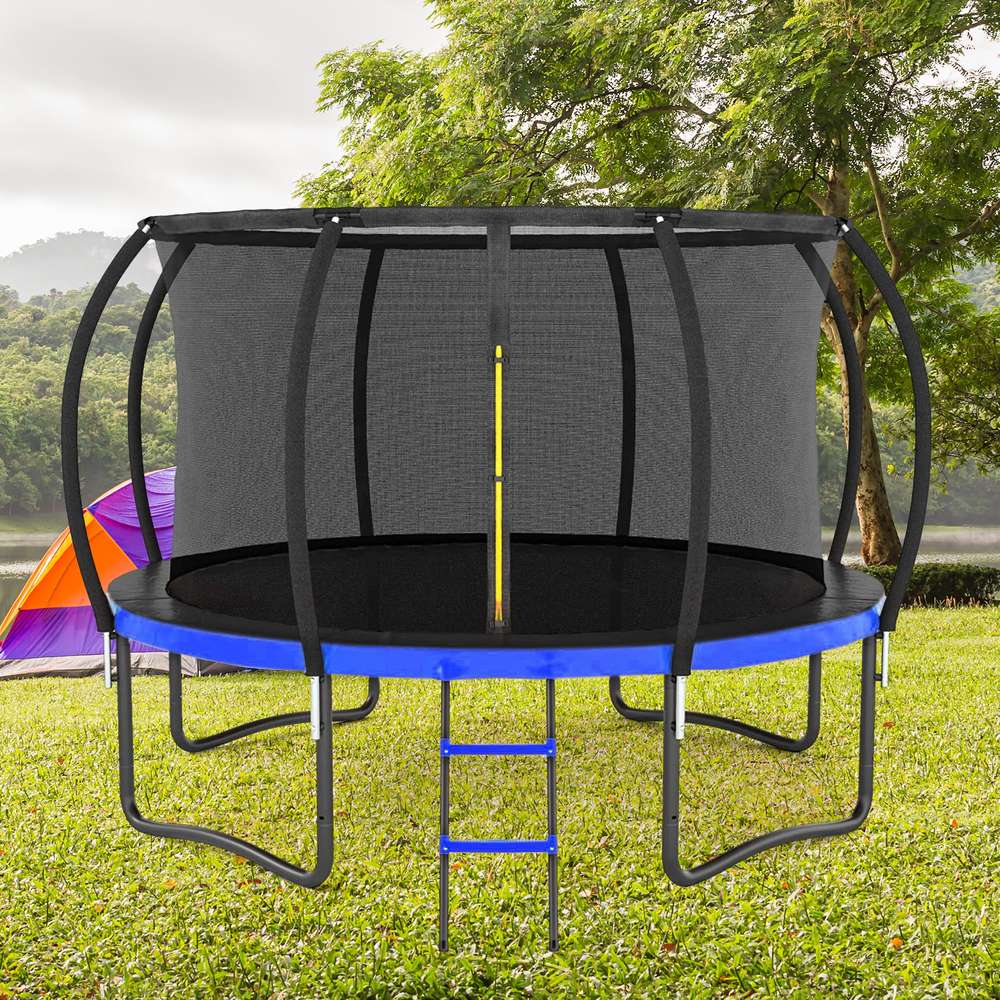 12ft Kids Trampoline with Safety Net, Ladder & Padded Cover - Black/Blue