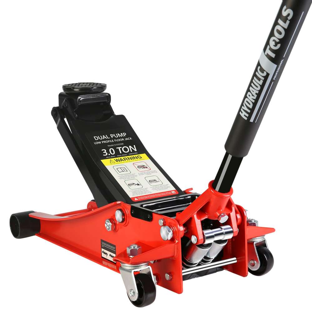 3-Ton Low Profile Steel Racing Jack - Dual Piston, 3.3'-18.5" Lift