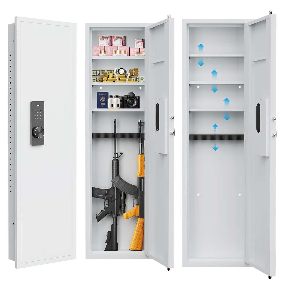 Hidden Gun Safe & Wall Safe - 53" Touchscreen, Adjustable Shelves (White)