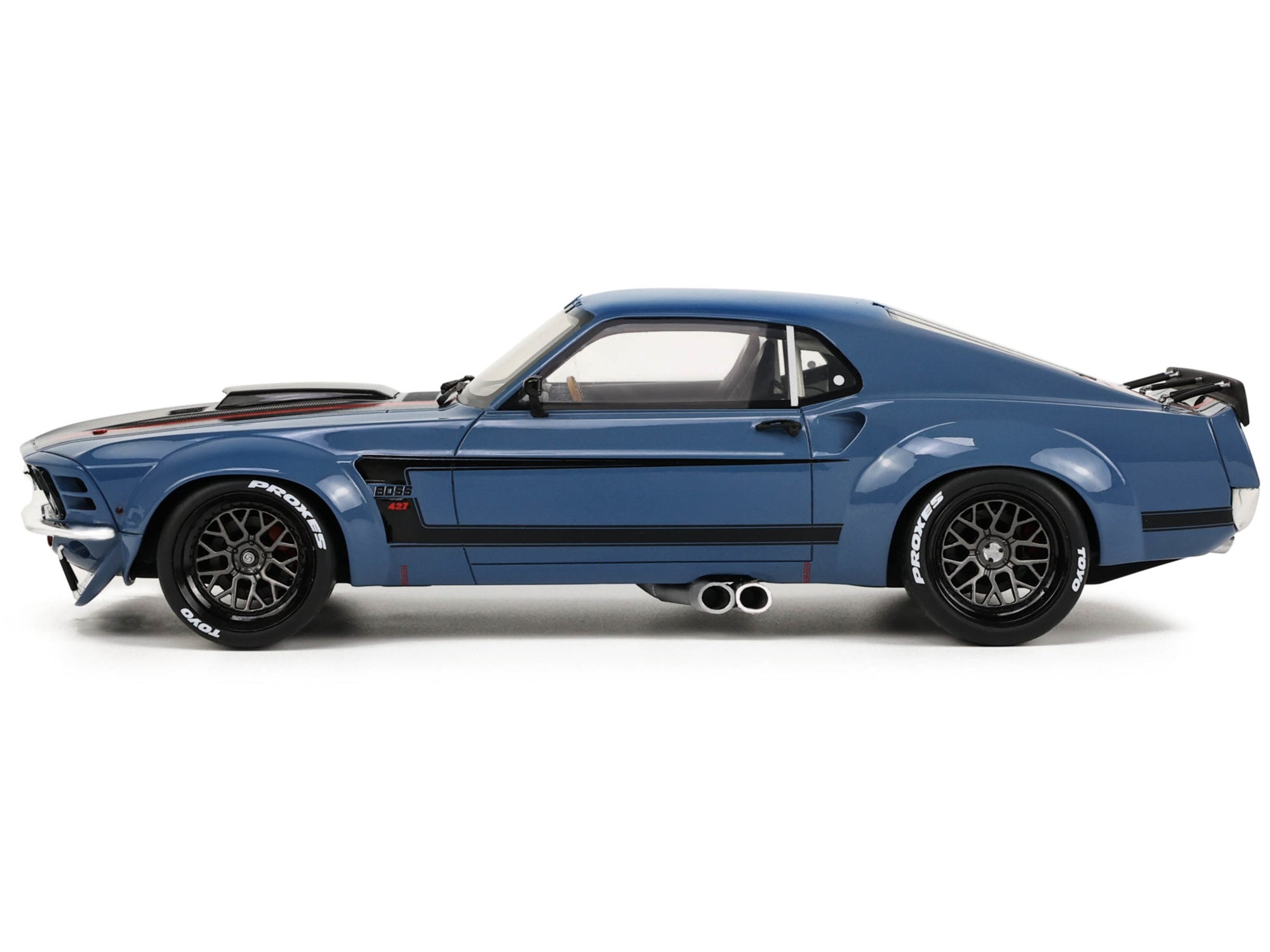1970 Ford Mustang Blue with Black Hood and Stripes "By Ruffian Cars" 1/18 Model Car by GT Spirit - Minihomy