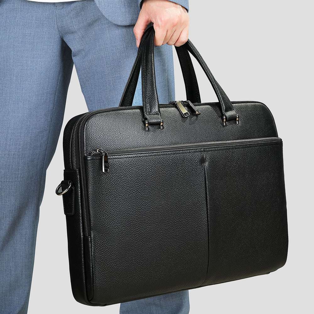 Men's Leather Briefcase, Large Capacity 17-inch Laptop Bag, Cowhide Handbag - Minihomy