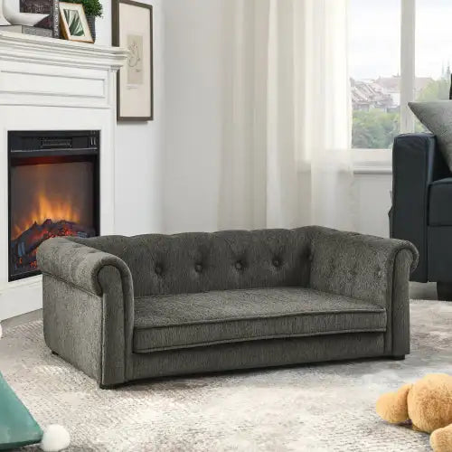 Elevated Dog Bed, Rectangle Sofa for Large Dogs - Dark Grey