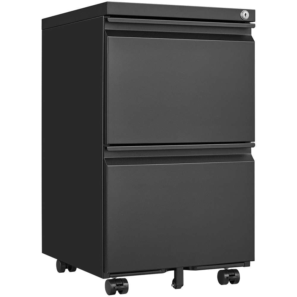 Black Metal Rolling File Cabinet with Lock - 2 Drawers, Mobile, Letter/Legal/A4