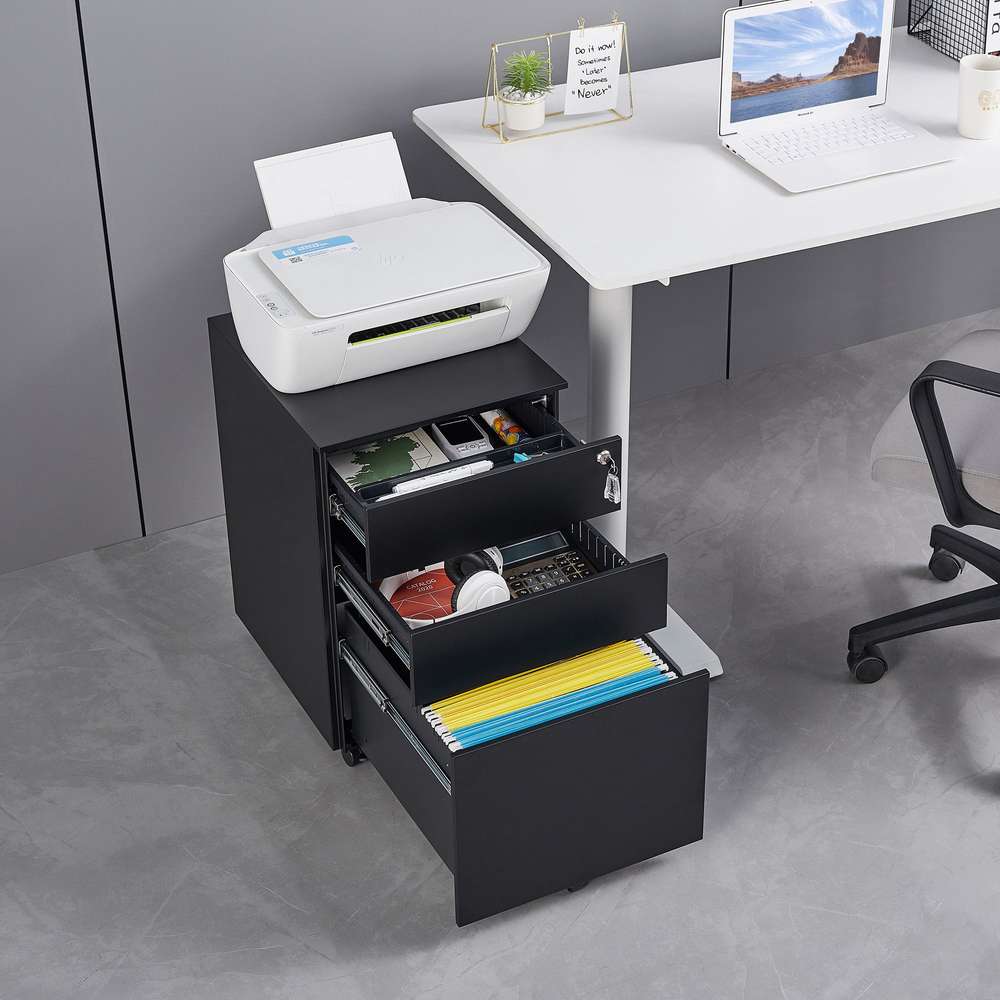 Mobile File Cabinet with Lock - Steel, 3 Drawer, Legal/Letter/A4/F4 Size