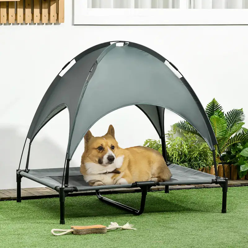 PawHut Elevated Dog Cot, 36" Gray Pet Bed with UV Canopy