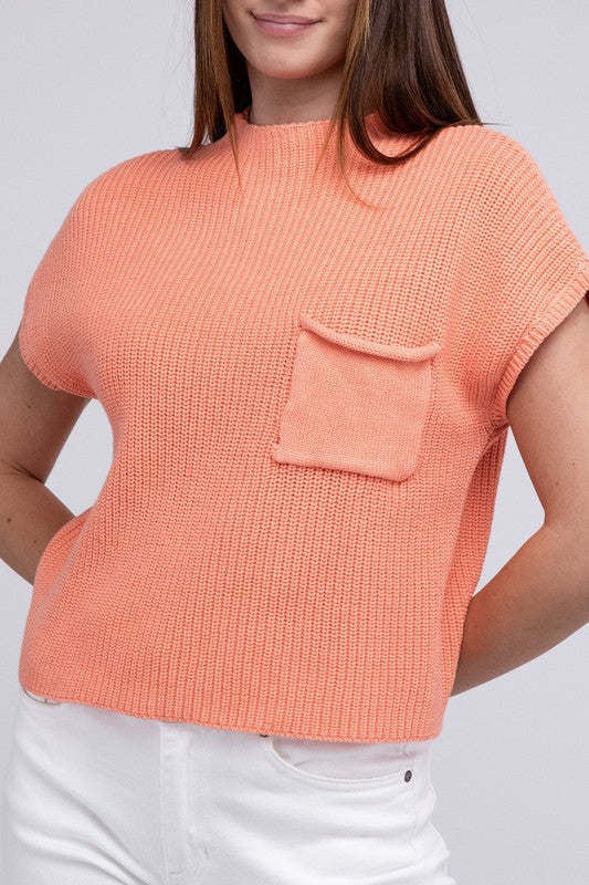 Mock Neck Short Sleeve Cropped Sweater for Women - Stylish Knit Top - Minihomy