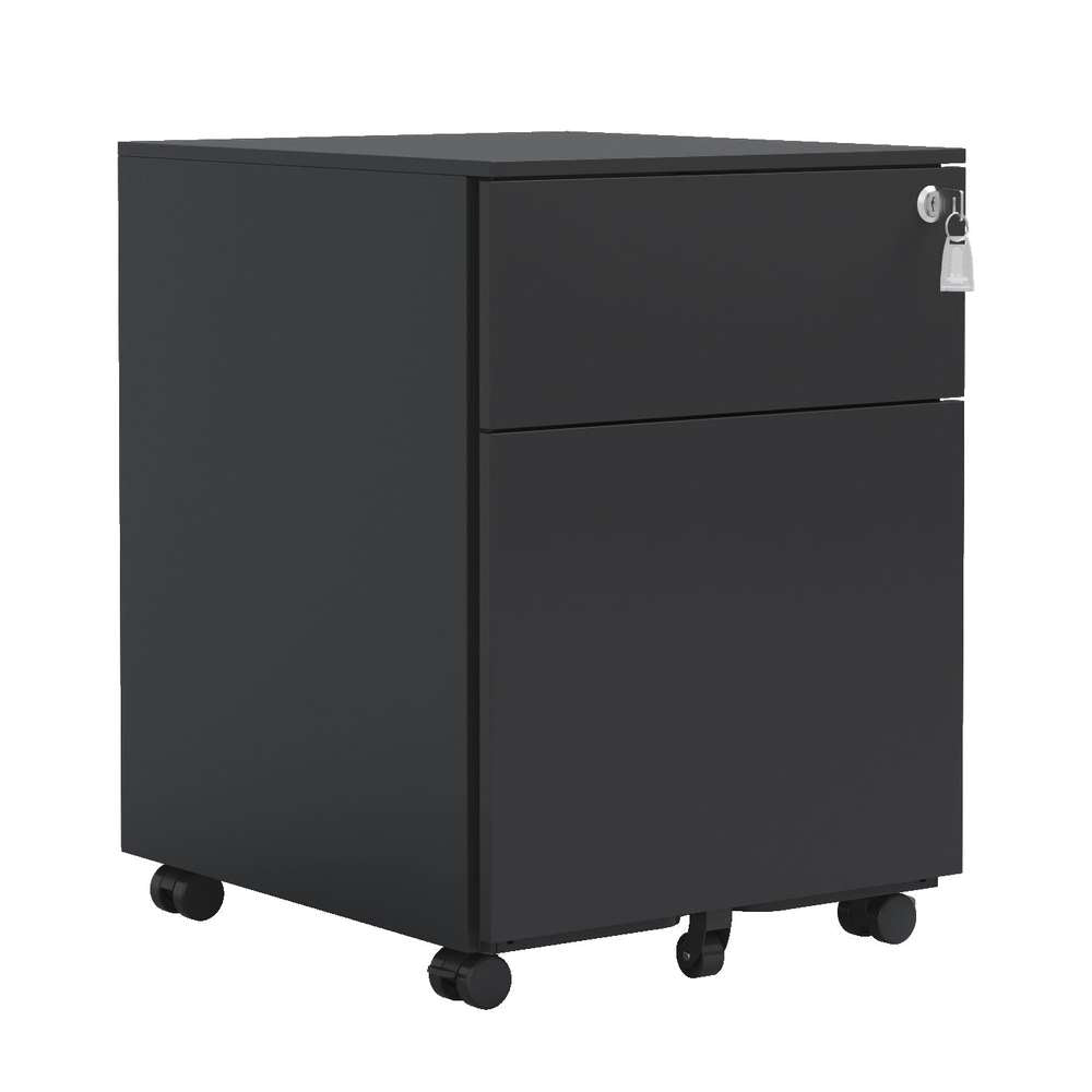 Black Steel Mobile File Cabinet - 2 Drawers, Locking, Legal/Letter/A4/F4 Size