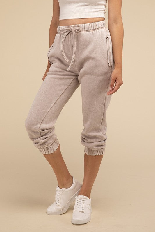 Acid Wash Fleece Sweatpants with Pockets - Comfy & Stylish - Minihomy