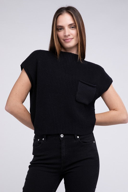 Mock Neck Short Sleeve Cropped Sweater for Women - Stylish Knit Top - Minihomy