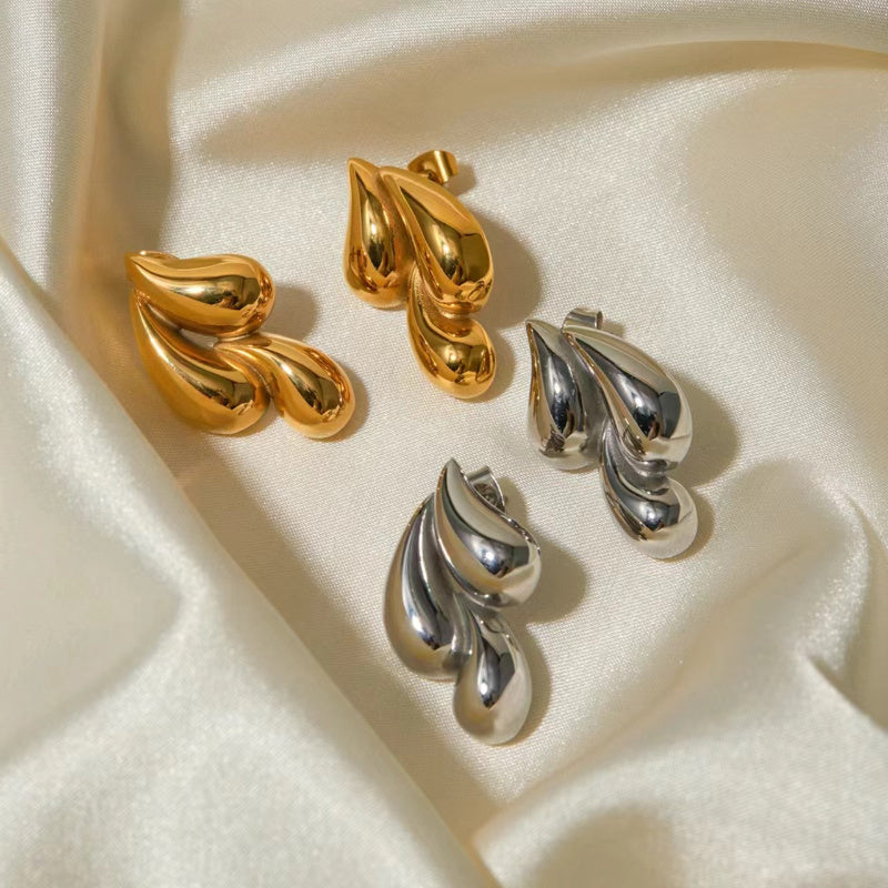 Vintage Altın Rengi Parlak Metal Çift Su Damlası Şekilli Küpe Kadınlar İçin Minimalist Moda Klasik Takı Hediyeleri