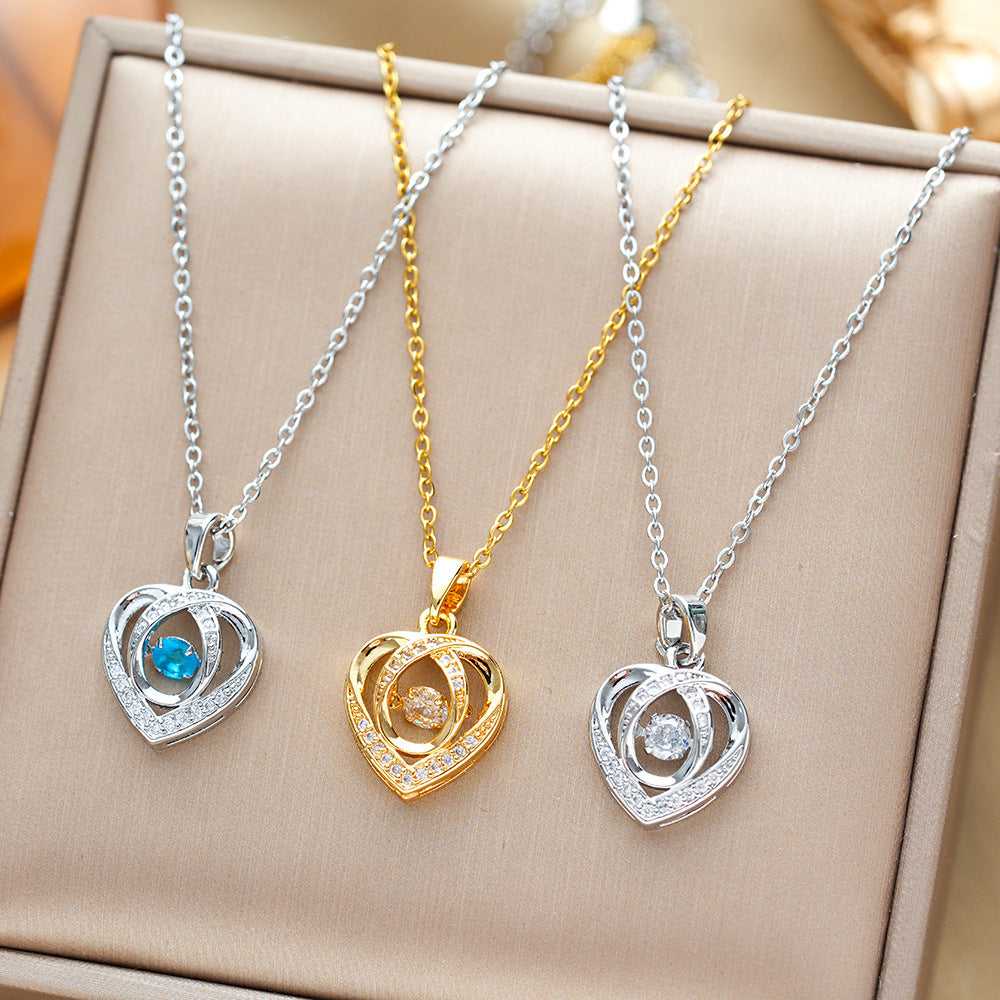 Rhinestone Heart Necklace - Valentine's Day Gift, Clavicle Chain