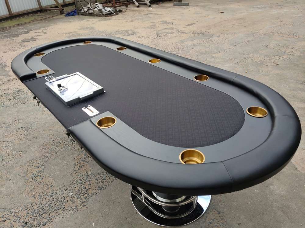 96" Oval Poker Table - Texas Holdem, Black Felt, Waterproof, Chip Tray