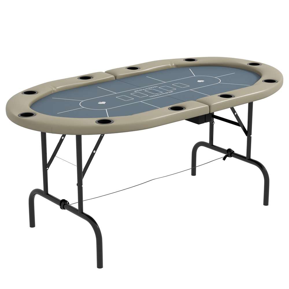 70" Foldable Poker Table for 10 Players - Blue/Brown