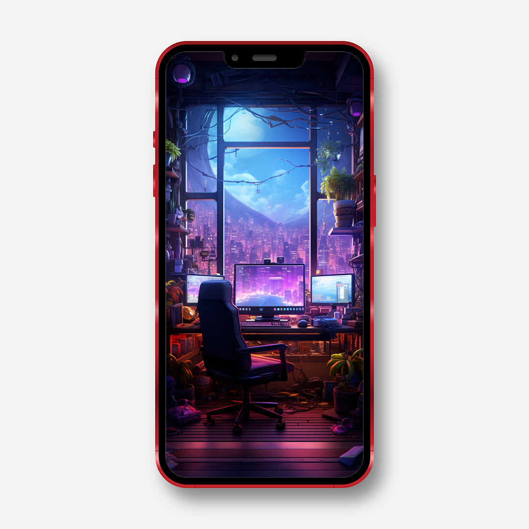 Neon Lofi Gamer's Retreat - 3D PC Room Phone Wallpaper - Minihomy