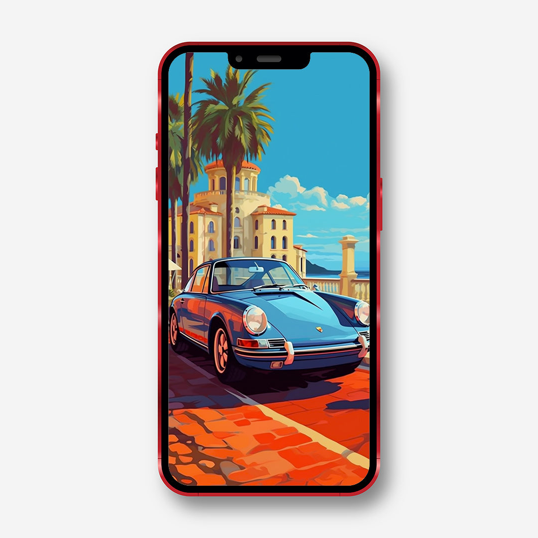 Coastal Cruise - Vector Style Porsche 911 Phone Wallpaper - Minihomy