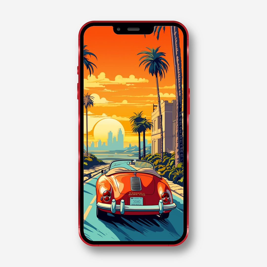 City Pop Cruise - California Coast Roadster Phone Wallpaper - Minihomy