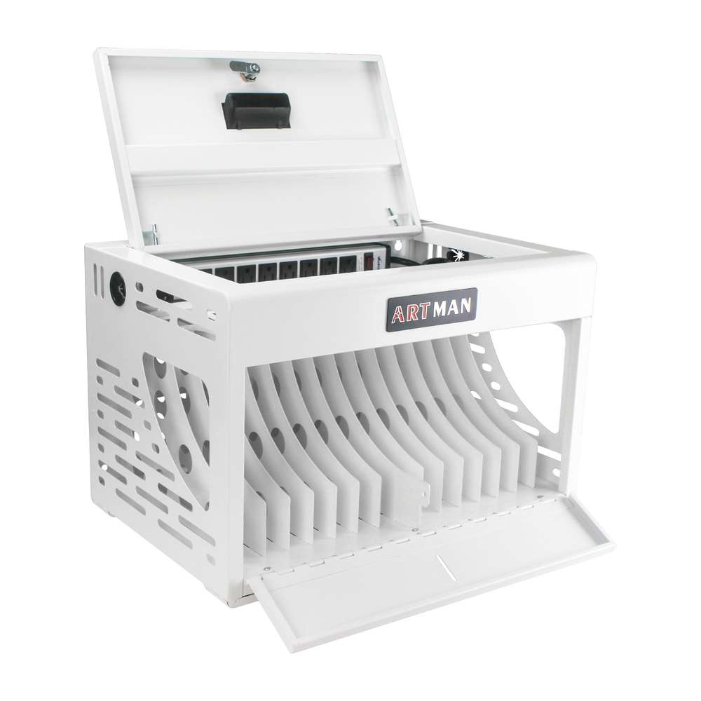 Lockable Charging Cart for 16 Laptops/Tablets - White