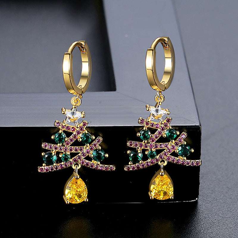 Christmas Tree Earrings: Colorful Rhinestone Dangle Earrings for Women