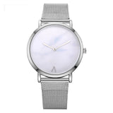 Women's Silver & Gold Mesh Marble Watch - Vansvar Fashion Quartz Wristwatch