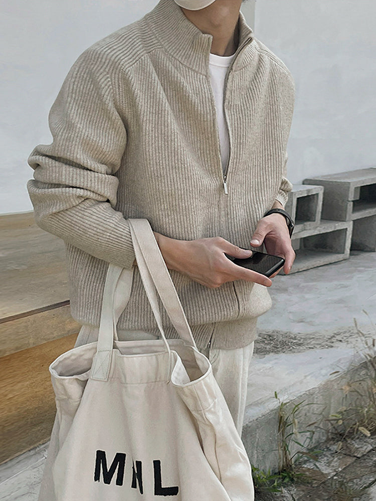 Standing Collar Lazy Style High-Necked Sweater Jacket for Men