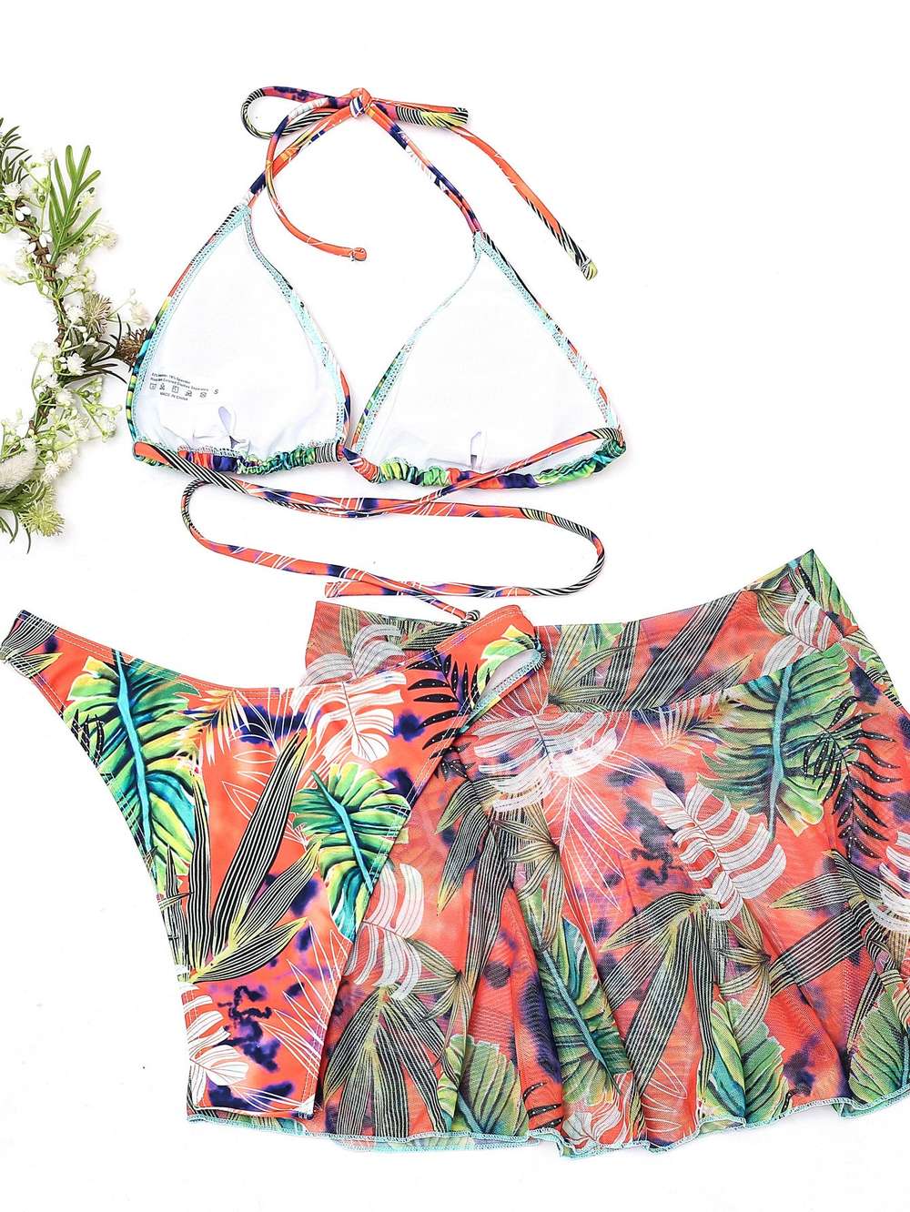 Big Flower Leaf Three Piece Swimsuit Bikini - Minihomy