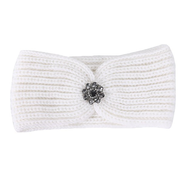 Rhinestone Pendant Ribbed Winter Headband