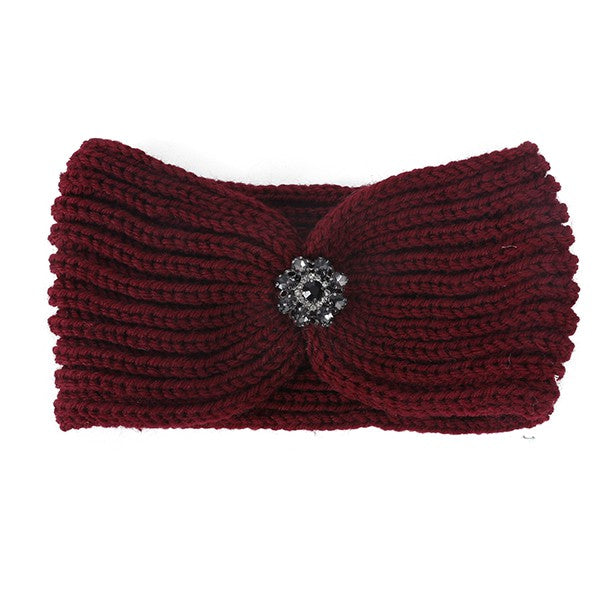 Rhinestone Pendant Ribbed Winter Headband